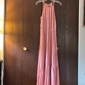 Old Navy sleeveless light red and white striped, linen blend maxi dress. Size XS